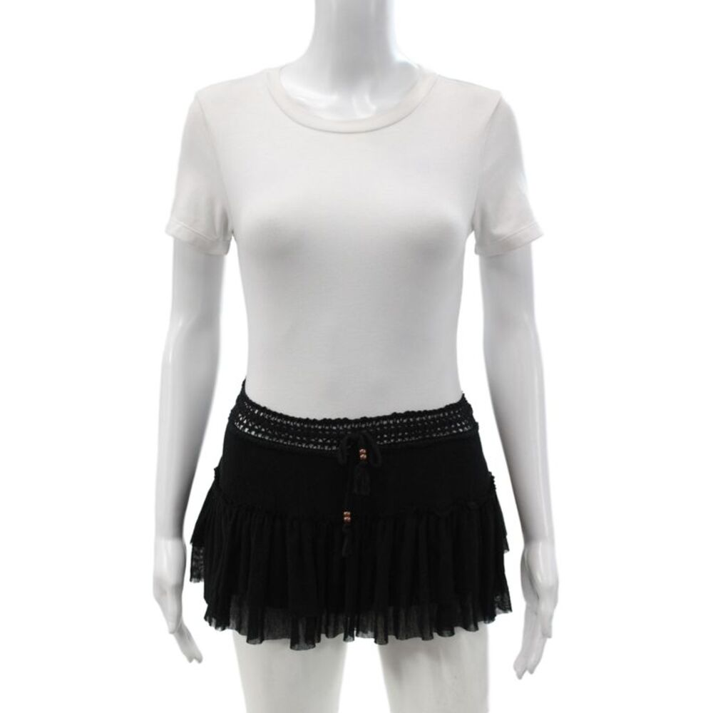 Robin Piccone Womens Black Cotton Mini Skort Drawstring Size S